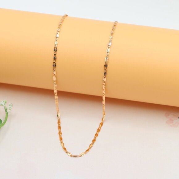 "Shiny Flat Link Rose Gold Necklace, Adjustable Chain, XPNL0188 - Picture 8 of 12